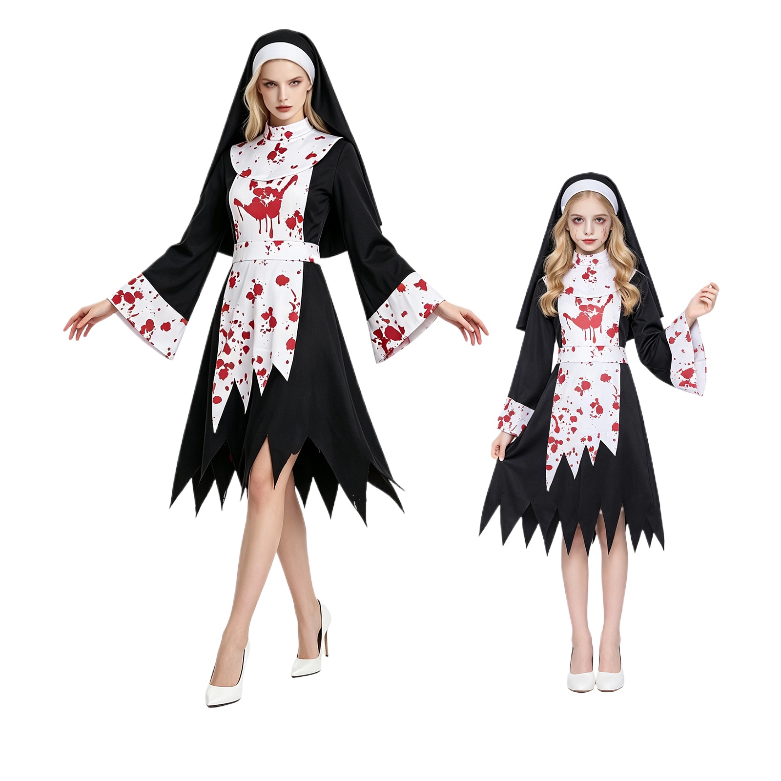 Bathrobe - Vrouwen Kinderen Halloween Eng Donker Nonnen